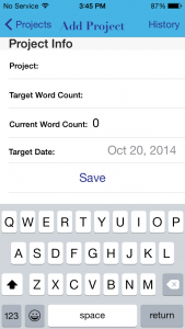 WordOne iOS app - add project screen