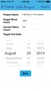 WordOne iOS app - edit project screen